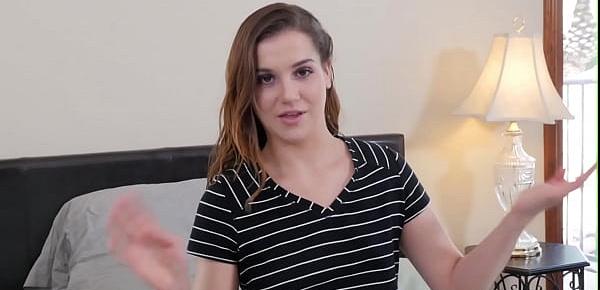  Interviewed pornstar shows her trimmed pussy